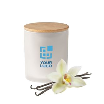 Bougie en verre et couvercle en bambou couleur blanc sixième vue