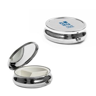 Pilulier rond à trois compartiments avec zone d'impression