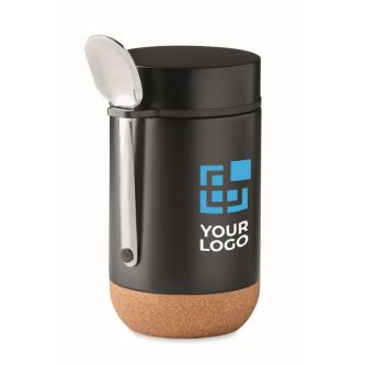 Pot en acier avec cuillère et base en liège couleur noir