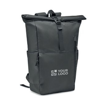 Sac à dos pour ordinateur en polyester RPET fermeture roll top de 15'' vue avec zone d'impression