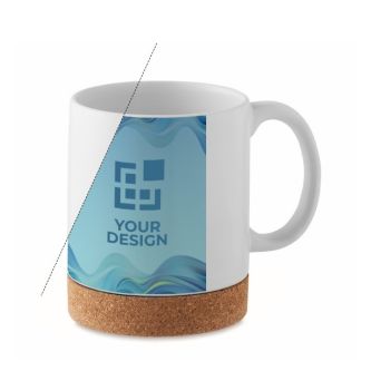Mug en céramique blanche à sublimation avec base en liège 280ml vue avec zone d'impression