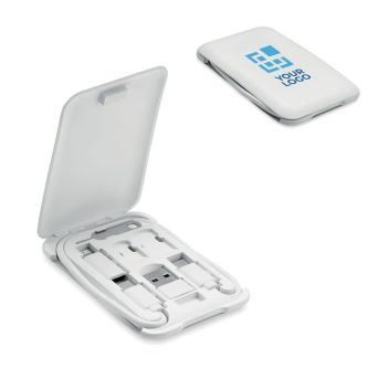 Set de câbles multi-connectés dans une boîte avec support de téléphone