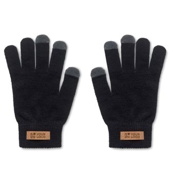 Gants tactiles en polyester RPET avec étiquette logo en liège