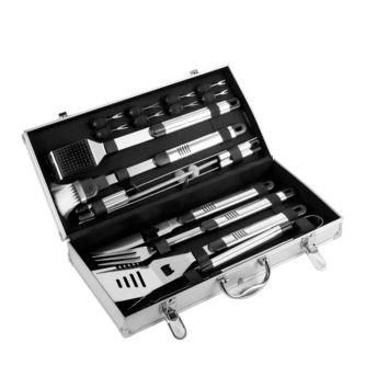 Mallette aluminium à barbecue, 18 outils en acier inoxydable