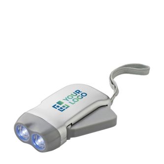 Lampe de poche dynamo en plastique, 2 LED, piles incluses