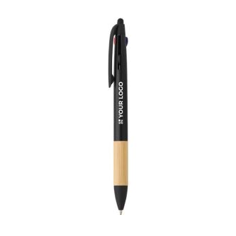 Stylo stylet en plastique et bambou, encre 3 couleurs