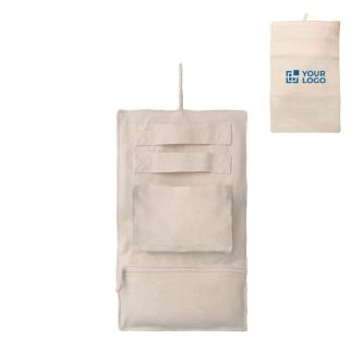 Bijoutier de voyage accrochable en coton à 2 compartiments