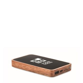 Chargeur sans fil rectangulaire en bois d'acacia 15W vue avec zone d'impression