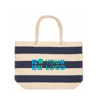 Sac de plage en coton rayé avec anses en corde 220 g/m² vue avec zone d'impression