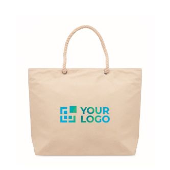 Sac de plage isotherme en coton uni anses en corde 220 g/m² vue avec zone d'impression