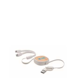 Câble de charge multi-USB rétractable de 90 cm avec bambou