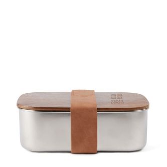 Lunch box en inox recyclé à couvercle en bois et fermoir