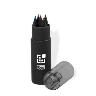 Set de 6 crayons en bois noir dans étui avec taille-crayon