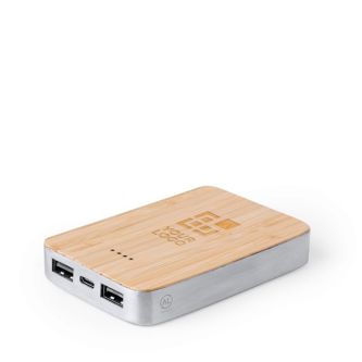 Powerbank rectangulaire en aluminium recyclé et bambou