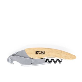 Tire-bouchon et coupe-capsule en inox à manche en bois