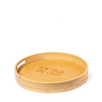 Plateau boissons circulaire en bambou naturel à 2 poignées