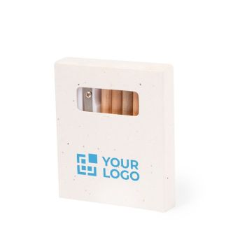 6 crayons de couleur dans boîte à graines avec taille-crayon