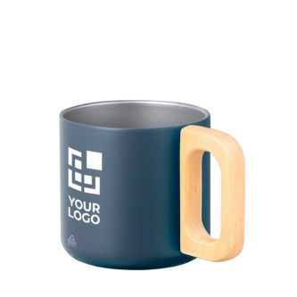 Mug double paroi en inox recyclé à anse en bambou 400ml