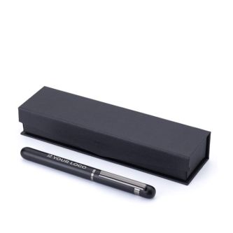 Stylo roller brillant en aluminium et laiton, encre bleue