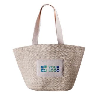 Sac de type panier en paille avec poignées et poche externe