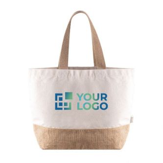 Sac en coton recyclé avec base et poignée en jute 320 g/m2