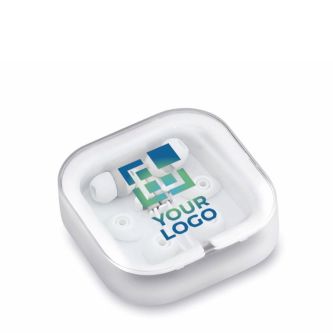 Écouteurs de différentes couleurs avec connexion jack dans étui blanc