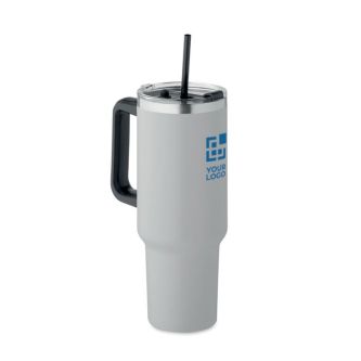 Gourde isotherme en acier inoxydable recyclé avec paille, 1,2L