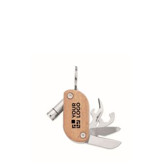 Porte-clés en bois d'acacia avec 7 outils et lumière LED