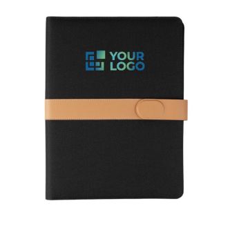 Portefeuille en RPET fermeture métallique et simili cuir, format A4 couleur noir avec zone d'impression