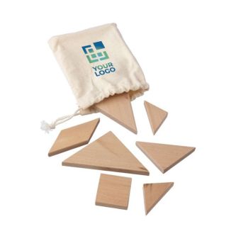 Jeu de casse-tête et tangram classique en bois naturel couleur marron avec zone d'impression