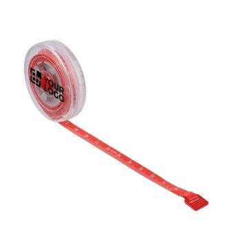 Mètre ruban rétractable, bouton-poussoir et mécanisme de blocage 1,5m couleur rouge avec zone d'impression