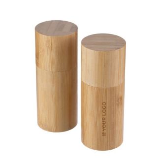Set de 2 moulins à épices en bambou avec bouchons assortis