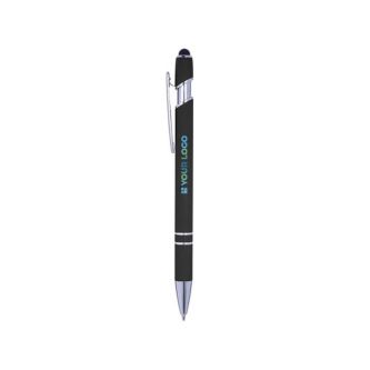 Stylo en aluminium avec finition caoutchoutée et couleur Alu Even couleur noir avec zone d'impression