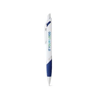 Stylo en plastique blanc avec détail de couleur et encre bleue