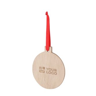 Décoration en forme de boule de Noël en bois avec un ruban rouge