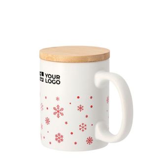 Tasse en céramique motif flocons de neige et couvercle bambou, 300 ml