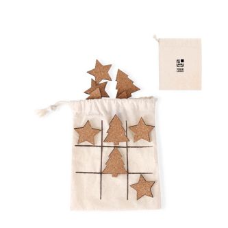 Jeu de tic-tac-toe avec des jetons de Noël en liège