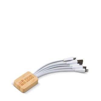 Socle en bambou personnalisable avec 6 câbles de charge différents