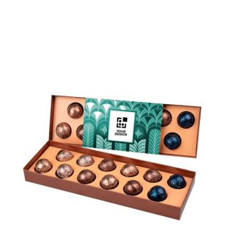 Coffret de 12 bonbons en chocolat belge de divers parfums vue principale