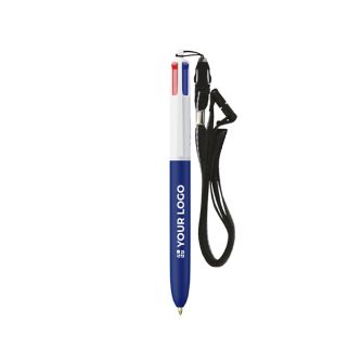 Stylo en plastique avec lanière à accrocher et encre 4 couleurs BIC®