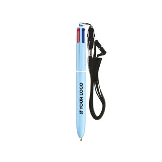 Stylo en plastique tons pastel avec cordon et encre 4 couleurs BIC®