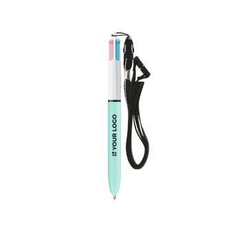 Stylo à bille en plastique BIC® à 4 couleurs avec cordon