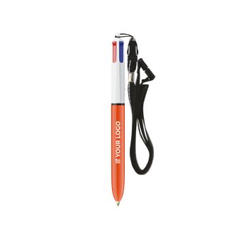 Stylo bille en plastique avec cordon et écriture fine 4 couleurs BIC®