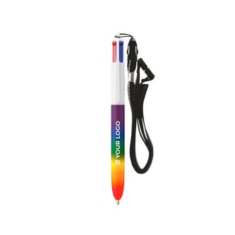 Stylo en plastique arc-en-ciel avec cordon et encre 4 couleurs BIC®