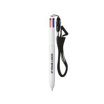 Stylo en plastique recyclé avec tour de cou et encre 4 couleurs BIC®
