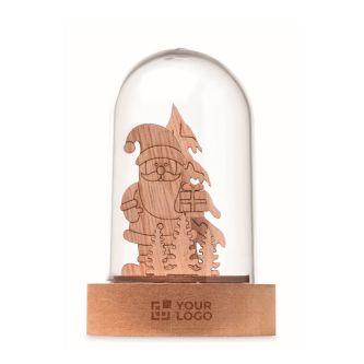 Décoration Noël en bois dans un boîtier transparent avec lumière LED