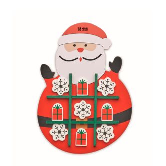 Jeu de morpion en bois sur un plateau en forme de Père Noël