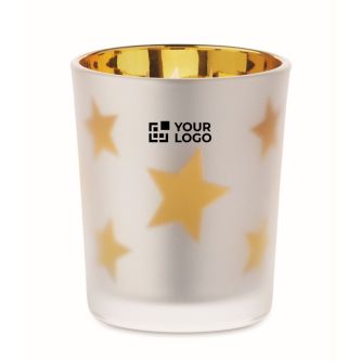 Bougie LED dans un pot en verre avec des petites étoiles de Noël