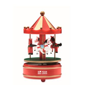 Petite boîte à musique en bois avec carrousel de Noël rotatif