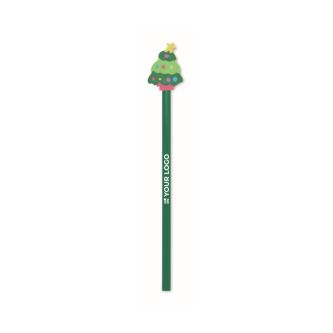 Crayon en bois de peuplier avec motifs de Noël et gomme